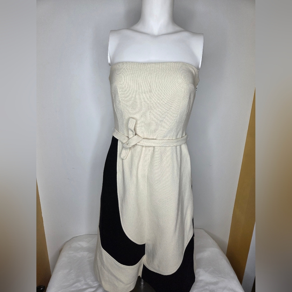 Piazza Sempione Size 44 Elegant Ivory/BlackTextured Strapless Dress